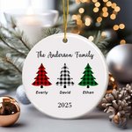 Personalized Christmas Tree Paw Print Round Ceramic Family Ornament with Name Year Christmas Party Decor Gift for Family