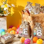 Personalized Cartoon Character Rabbit Chick Initial Drawstring Jute Treat Bag with Name Easter Party Favor Hunting Gift for Boys Girls