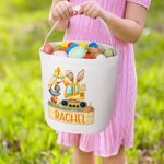Conejito de Pascua personalizado Excavadora Cesta de Pascua de lona con nombre Huevos de Pascua Caza Fiesta de Regalo para Niños Niñas