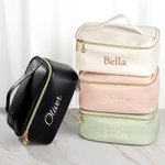Personalised Simplicity Large Makeup Bag Embroidery Name Leather Cosmetic Bag Multiple Slots Travel Essentials Bridesmaid Shower Birthday Gift for Her