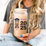 Personalized Class of 2025 Graduation Cartoon Character 20 oz Glass Cup with Name Birthday Graduation Gift for Graduates