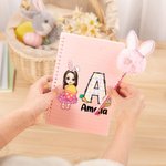 Personalized Cartoon Character Easter Egg Initial A5 Lined Page Spiral Notebook with Name and Bunny Pom Pen Easter Back to School Gift for Kids