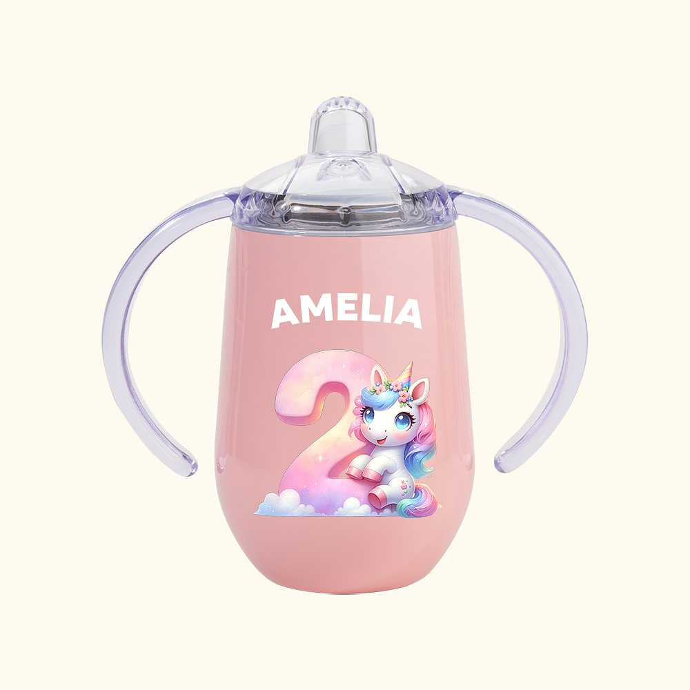 Tasse à boire personnalisée avec couvercle et poignée pour les enfants.