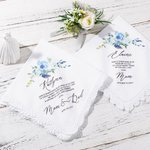 Personalized Wedding Floral Lace 100% Cotton Handkerchief with Name and Date Something Blue Bridal Shower Gift for Bride