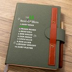 Personalized Top Ten Golfers Name A5 Leather Notebook Wooden Pen Set with 100 Lined Pages Birthday Best Wishes Gift for Golf Lovers