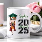 Personalisierte 2025 Cartoon Graduate Charakter Keramik 11oz 15oz Kaffeebecher mit Namen Home Decor Graduation Keepsake Geschenk für Frauen Männer