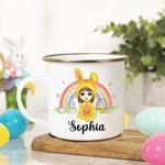 Personalized Bunny Costume Cartoon Character 11oz Enamel Mug with Name Easter Gift for Boys Girls