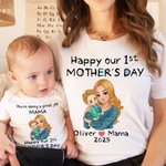 T-Shirt 100% Coton Peronnalisé avec Dessin Nom Date Bébé et Maman Cadeau pour Nouvelle Maman Nouveau-né