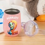 Personalized Fantasy Digital Unicorn Dinosaur Vehicle 10oz Insulated Name Sippy Cup with Lid and Handle Birthday Baby Shower Gift for Toddler Kids