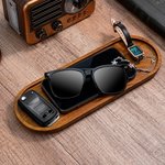 Personalized Empty Your Pockets Wooden Catchall Tray with Engraved Title and Name Desktop Storage Organizer Father's Day Birthday Gift for Men