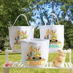 Conejito de Pascua personalizado Excavadora Cesta de Pascua de lona con nombre Huevos de Pascua Caza Fiesta de Regalo para Niños Niñas