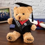Personalisierter Niedlicher Absolventenhut Plüsch Teddybär mit Namen und Uni-Wappen Schule Abschluss Geschenk für Kinder Absolventen der Klasse 2025