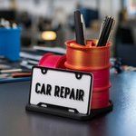 Personalised 3D Printed Stacked Wheel Licence Plate Design Partitioned Pen Holder with Text Desk Organizer Office Accessories Gift for Car Lovers