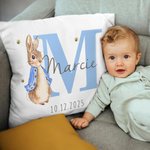 Personalised Multicolor Peter Rabbit Bunny Throw Pillow Cover with Name Nursery Decor Baby Shower Birthday Gift for Baby Kid