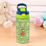 Personalized Multicolor Cute Rabbit Careers 12oz Insulated Kids Water Bottle with Handle and Straw Birthday Easter Gift for Boys Girls
