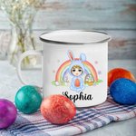 Personalized Bunny Costume Cartoon Character 11oz Enamel Mug with Name Easter Gift for Boys Girls