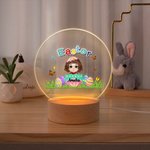 Pascua personalizado colorido Craked cáscara de huevo rota de dibujos animados Niño Niña Luz de noche LED con base de madera y el nombre de Pascua decoración de la habitación del partido de regalo par