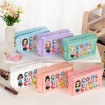 Personalized Cool Sisters Club Cartoon Character Leather Makeup Pouch Bag with Name Portable Travel Essentials Birthday Bridesmaid Gift for Women Girl