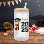Personalized Class of 2025 Graduation Cartoon Character 20 oz Glass Cup with Name Birthday Graduation Gift for Graduates