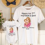 T-Shirt 100% Coton Peronnalisé avec Dessin Nom Date Bébé et Maman Cadeau pour Nouvelle Maman Nouveau-né