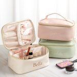 Personalised Simplicity Large Makeup Bag Embroidery Name Leather Cosmetic Bag Multiple Slots Travel Essentials Bridesmaid Shower Birthday Gift for Her