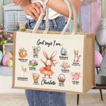 Personalized God Said I Am Cute Dream Job Bunny Bible Jute Tote Bag with Name and Canvas Pocket Easter Birthday Christian Gift for Kids