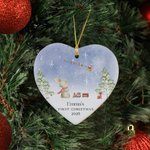 Personalized First Christmas Cute Bunny Ceramic Ornament with Name Double-sided Printing Tree Decor Holiday Party Gift for Newborn