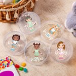 Personalizado lindo conejito de la muchacha de la historieta transparente redondo caramelo tratar caja con nombre cesta de vacaciones rellenos Pascua fiesta regalos para niños