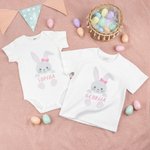 Personalized Easter Bunny 100% Cotton Kids T-shirt Baby Bodysuit with Name Easter Party Gift for Boys Girls