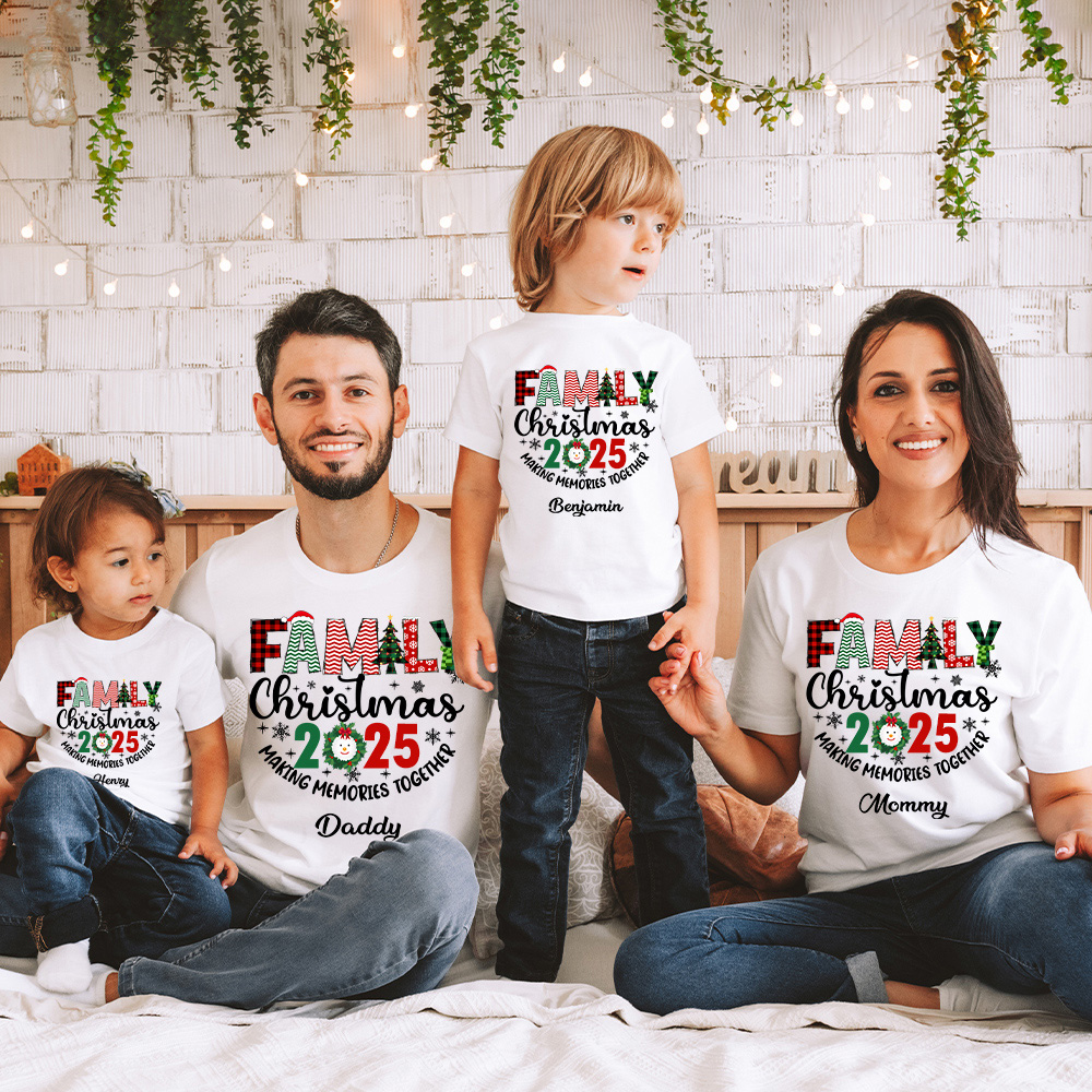 T-shirt Sweatshirt Body Personnalisés avec Texte ou Nom Famille ''Making Memories Together'' Cadeau de Noël pour Maman Papa et Enfants