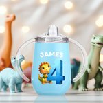 Personalized Fantasy Digital Unicorn Dinosaur Vehicle 10oz Insulated Name Sippy Cup with Lid and Handle Birthday Baby Shower Gift for Toddler Kids