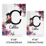 Personalized Floral Cartoon Graduate Initial Acrylic Plaque with Name Home Decor Birthday Graduation Gift for Graduates