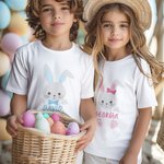 Personalized Easter Bunny 100% Cotton Kids T-shirt Baby Bodysuit with Name Easter Party Gift for Boys Girls