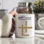 Personalized Family Connected By Heart Forever Crossword Puzzle 11oz 15oz Ceramic Mug with Name Birthday Housewarming Gift for Family
