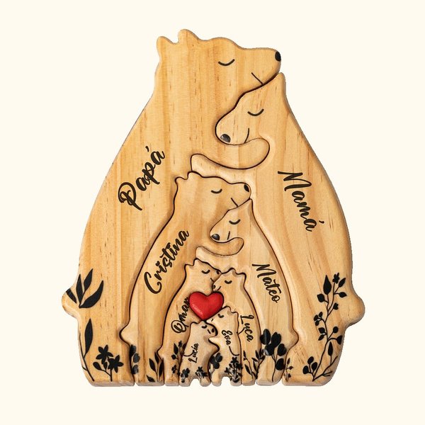 Rompecabezas de madera personalizado con osos de 2 a 8 nombres y corazón decoración para hogar regalo de cumpleaños o Día del Padre para la familia