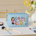 Personalized Cool Sisters Club Cartoon Character Leather Makeup Pouch Bag with Name Portable Travel Essentials Birthday Bridesmaid Gift for Women Girl
