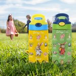 Personalized Multicolor Cute Rabbit Careers 12oz Insulated Kids Water Bottle with Handle and Straw Birthday Easter Gift for Boys Girls