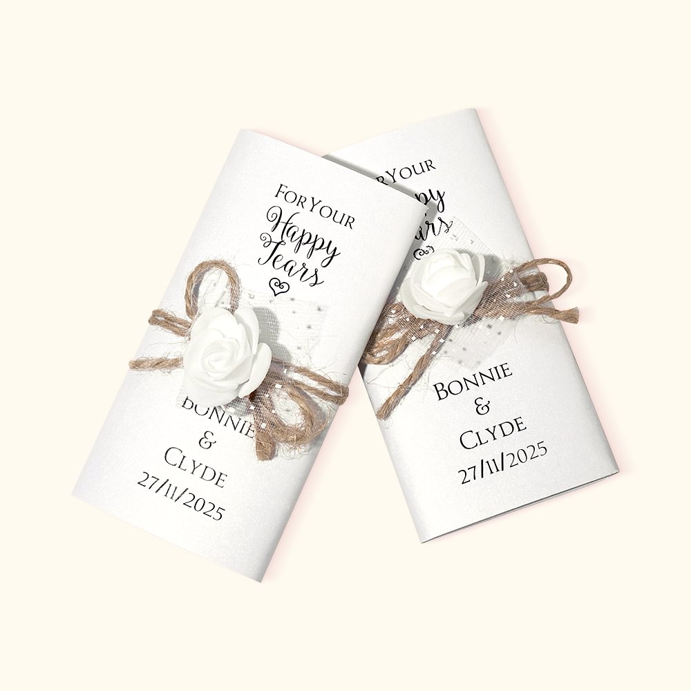 Mouchoirs en Papier Blanc Nacré Set Personnalisé avec Nom du Couple Date de la Fête de Mariage Lot de 4-100 Cadeau Cérémonie de Mariage pour Invités
