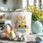 Conejito de Pascua personalizado Excavadora Cesta de Pascua de lona con nombre Huevos de Pascua Caza Fiesta de Regalo para Niños Niñas