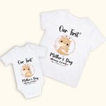 Personalised Cute Deer Our First Mother's Day 100% Cotton Mom and Baby Matching Shirt with Names Mother's Day Gift for New Mom Baby