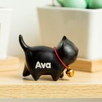 Personalised Mini Cute Cat Wooden Carved Statue Collectible Figurine with Engraved Name Handmade Home Desk Decor Birthday Gift for Cat Lovers