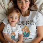 T-Shirt 100% Coton Peronnalisé avec Dessin Nom Date Bébé et Maman Cadeau pour Nouvelle Maman Nouveau-né