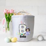 Personalized Bunny Initial Easter Egg Character Canvas Basket with Name Happy Easter Eggs Hunting Birthday Gift for Boys Girls