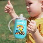 Personalized Fantasy Digital Unicorn Dinosaur Vehicle 10oz Insulated Name Sippy Cup with Lid and Handle Birthday Baby Shower Gift for Toddler Kids