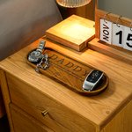 Personalized Empty Your Pockets Wooden Catchall Tray with Engraved Title and Name Desktop Storage Organizer Father's Day Birthday Gift for Men