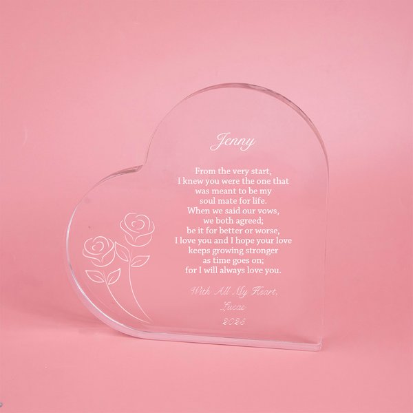 Rose Heart Acrylic Engraved Plaque Romantic Christmas Valentine's Day Decor