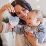 Personalized First Christmas Cute Bunny Ceramic Ornament with Name Double-sided Printing Tree Decor Holiday Party Gift for Newborn