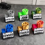 Personalised 3D Printed Stacked Wheel Licence Plate Design Partitioned Pen Holder with Text Desk Organizer Office Accessories Gift for Car Lovers