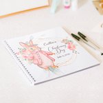 Personalised Floral Peter Rabbit Spiral Christening Guest Book with Clear PVC Linen Cover and 80 Blank Pages Baptism Memory Gift for New Parents