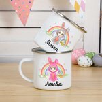 Personalized Bunny Costume Cartoon Character 11oz Enamel Mug with Name Easter Gift for Boys Girls